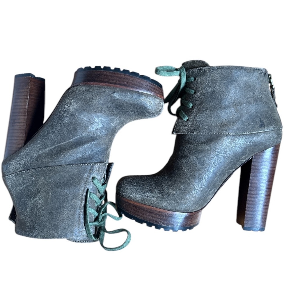 Modern Vintage Lace Up Green Suede Jenie Ankle Booties Size 6 - Picture 5 of 16